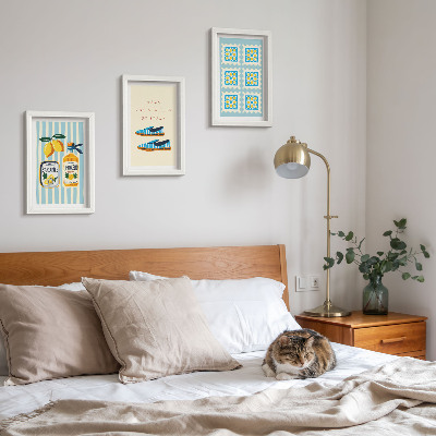 Framed triptych Fruit patterns and elements of Italian culture