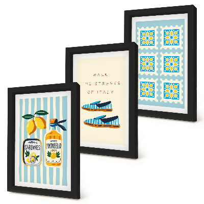 Framed triptych Fruit patterns and elements of Italian culture