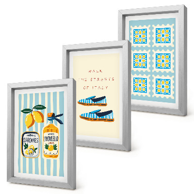 Framed triptych Fruit patterns and elements of Italian culture