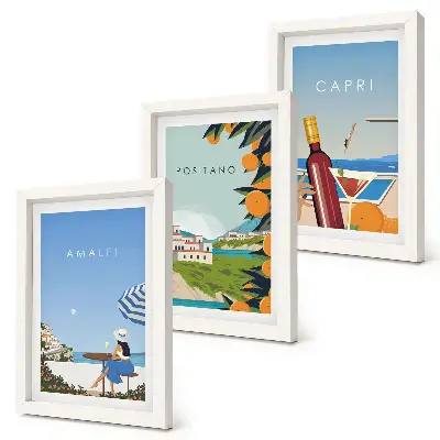 3-piece wall art set featuring holiday views of Amalfi, Positano and Capri