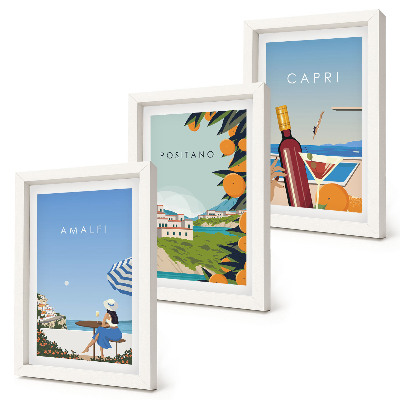 3-piece wall art set Holiday views of Amalfi, Positano and Capri