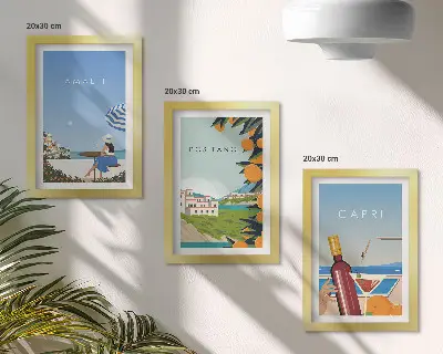 3-piece wall art set featuring holiday views of Amalfi, Positano and Capri