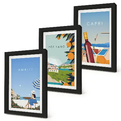 3-piece wall art set featuring holiday views of Amalfi, Positano and Capri
