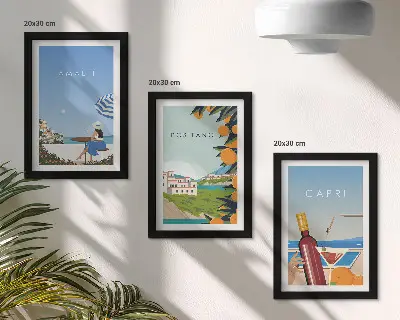 3-piece wall art set featuring holiday views of Amalfi, Positano and Capri
