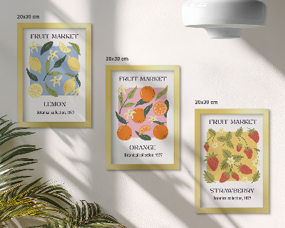 Photo frame wall Fruit posters with lemons, oranges and strawberries