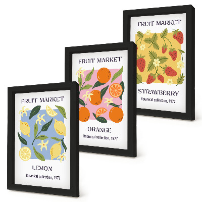 Photo frame wall Fruit posters with lemons, oranges and strawberries