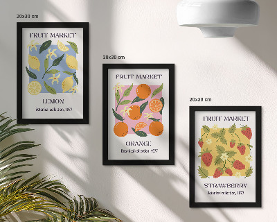 Photo frame wall Fruit posters with lemons, oranges and strawberries
