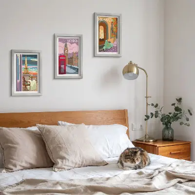 Retro cityscapes of Paris, London and France framed triptych