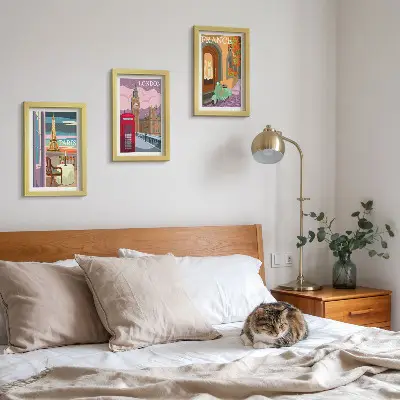 Retro cityscapes of Paris, London and France framed triptych