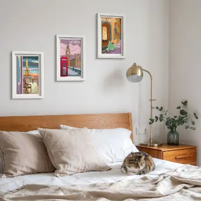 Retro cityscapes of Paris, London and France framed triptych