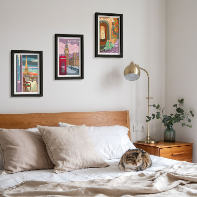 Framed triptych Retro cityscapes of Paris, London and France