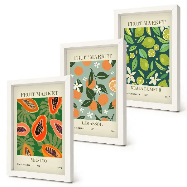 3-piece wall art set vintage fruit pattern posters