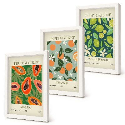 3-piece wall art set Fruit patterns vintage posters