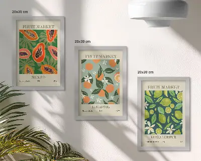 3-piece wall art set vintage fruit pattern posters