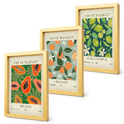 3-piece wall art set Fruit patterns vintage posters