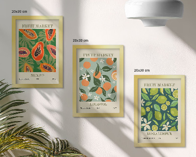 3-piece wall art set Fruit patterns vintage posters