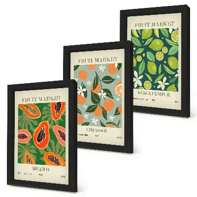 3-piece wall art set vintage fruit pattern posters