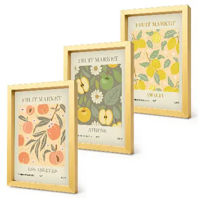 Photo frame wall set with retro style fruit posters