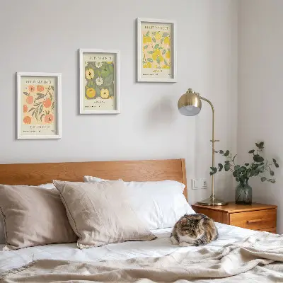 Photo frame wall set with retro style fruit posters