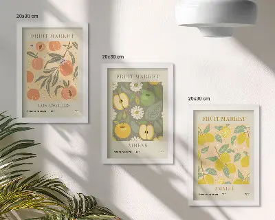 Photo frame wall set with retro style fruit posters