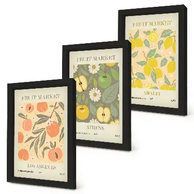 Photo frame wall set with retro style fruit posters