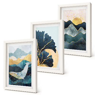 Framed triptych Abstract aesthetic views with mountains and plants