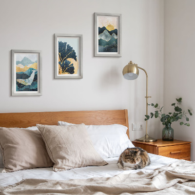Framed triptych Abstract aesthetic views with mountains and plants