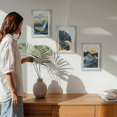 Framed triptych Abstract aesthetic views with mountains and plants