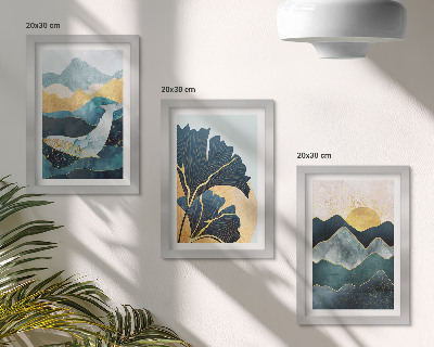 Framed triptych Abstract aesthetic views with mountains and plants