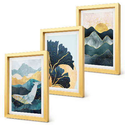 Framed triptych Abstract aesthetic views with mountains and plants