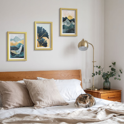 Framed triptych Abstract aesthetic views with mountains and plants