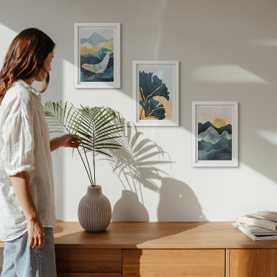Framed triptych Abstract aesthetic views with mountains and plants