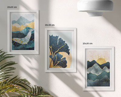 Framed triptych Abstract aesthetic views with mountains and plants