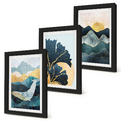 Framed triptych Abstract aesthetic views with mountains and plants
