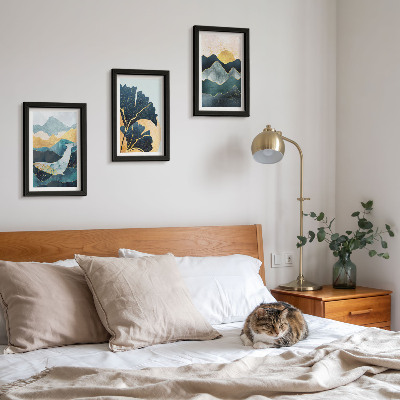 Framed triptych Abstract aesthetic views with mountains and plants