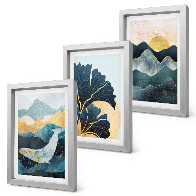 Framed triptych Abstract aesthetic views with mountains and plants