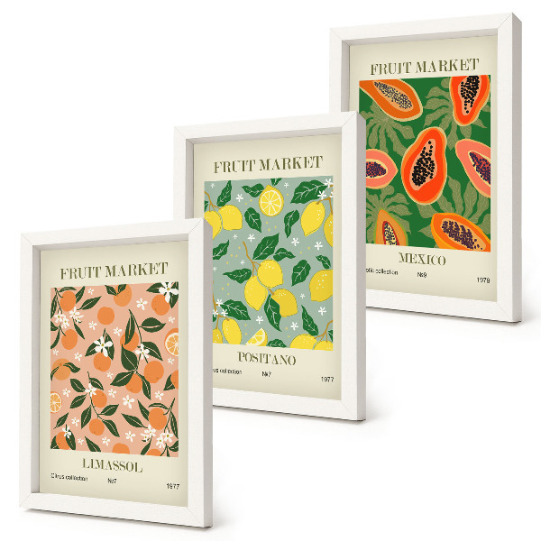 3-piece wall art set Citrus and tropical fruits in a retro style