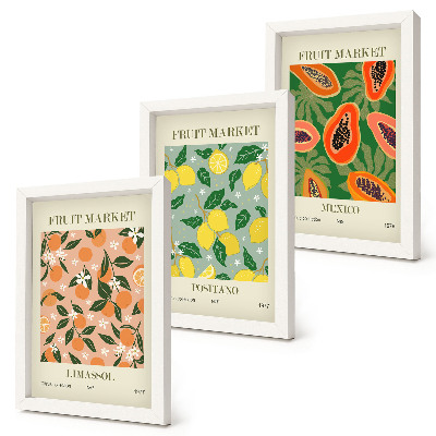 3-piece wall art set Citrus and tropical fruits in a retro style