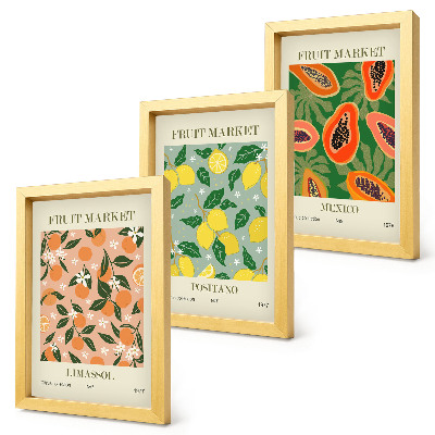 3-piece wall art set Citrus and tropical fruits in a retro style