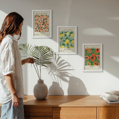 3-piece wall art set Citrus and tropical fruits in a retro style
