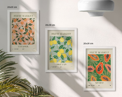 3-piece wall art set Citrus and tropical fruits in a retro style