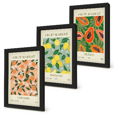 3-piece wall art set Citrus and tropical fruits in a retro style