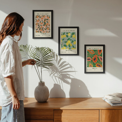 3-piece wall art set Citrus and tropical fruits in a retro style