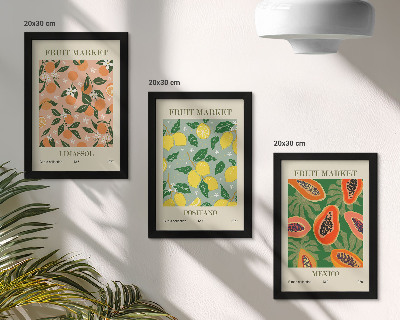 3-piece wall art set Citrus and tropical fruits in a retro style