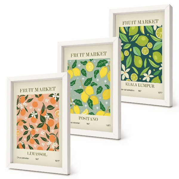 Photo frame wall Fruity patterns with citrus fruits and vintage flowers
