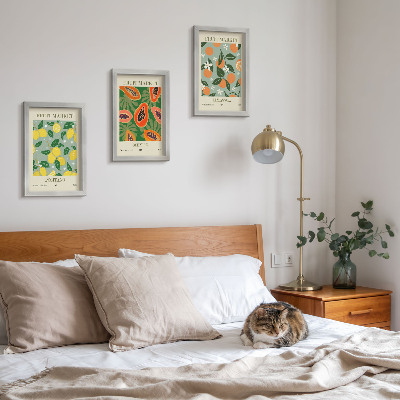 Framed triptych Fruit posters lemons papayas tangerines flowers