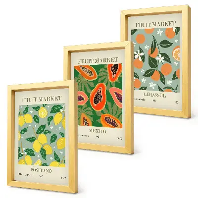 Fruit and flower triptych wall art framed lemon, papaya, and tangerine poster set