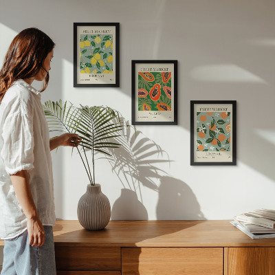 Framed triptych Fruit posters lemons papayas tangerines flowers