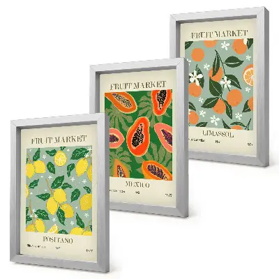 Fruit and flower triptych wall art framed lemon, papaya, and tangerine poster set