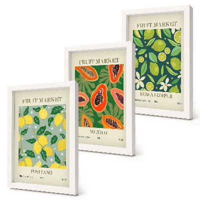 3-piece wall art set Fruity patterns of lemons, papayas, and limes